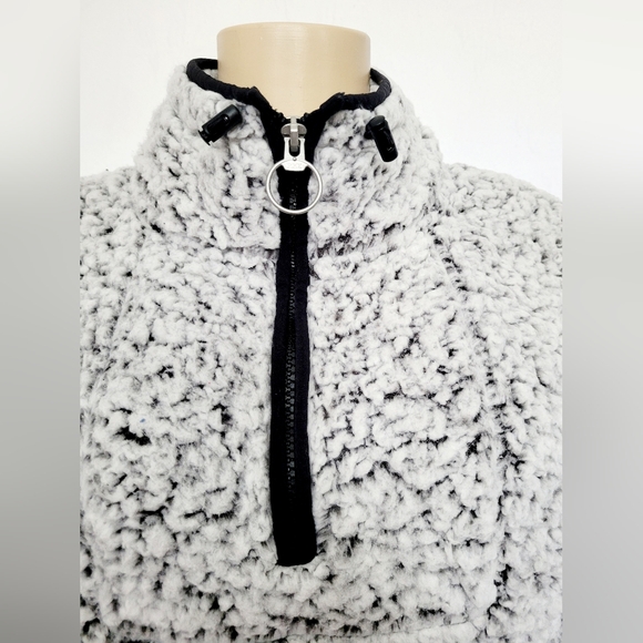 PINK Victoria's Secret Women Fuzzy Sherpa Pullover Sweater 3/4 Zip Front Gray S - Picture 7 of 16